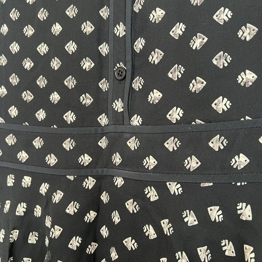 TORY BURCH Seymour Silk Georgette Mini Dress Size 6 Geometric Fish Print Tiered - Picture 8 of 11